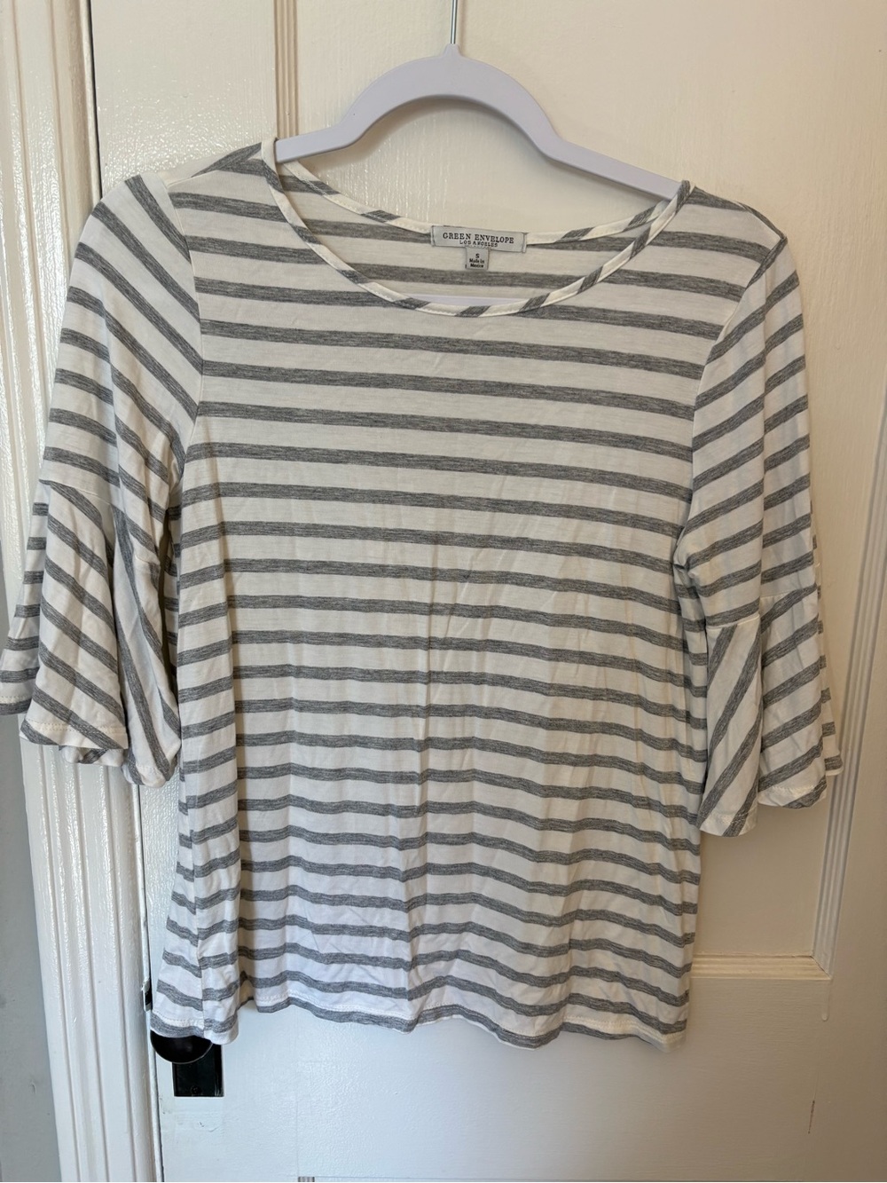 Green Envelope White and Gray Striped Scoop Neck Tee